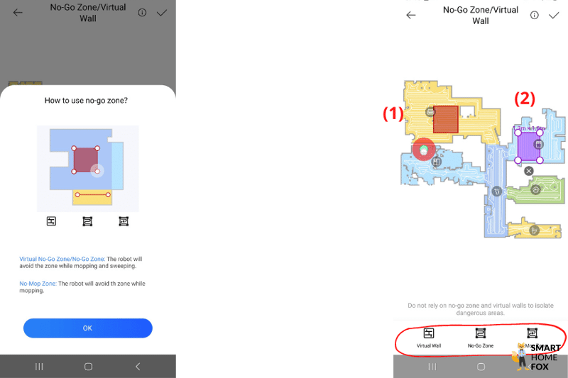 No-Mop-Zonen und No-Go-Zonen werden in der Dreame Home App festgelegt.